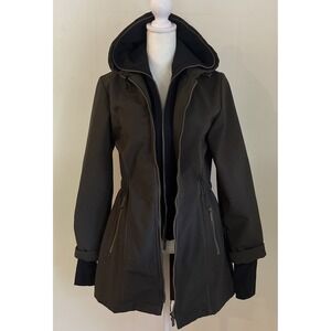 French Connection Military Green Hooded Fleece Parka Jacket Detachable Bib XS
